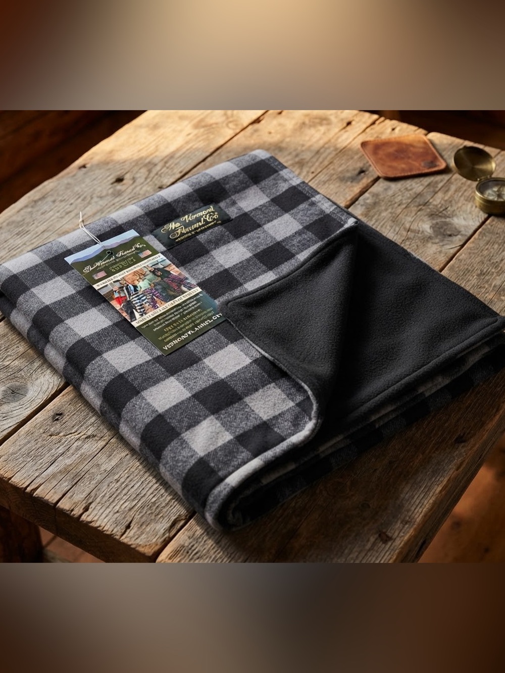 NWT Vermont Flannel Co. Stadium Blanket Grey Buffalo PLAID DOUBLE SIDED COZY